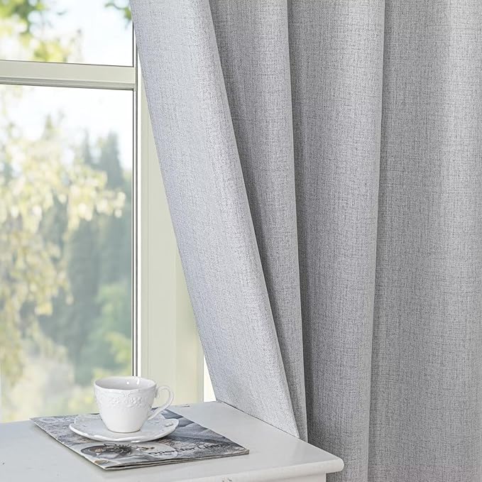 100% Blackout Curtains 72 Inch Length 2 Panels Set, Black Out Curtains for Living Room, Greyish White Thermal Insulated Grommet Drapes Bedroom Luxury Decor (52W × 72L inch, Greyish White)