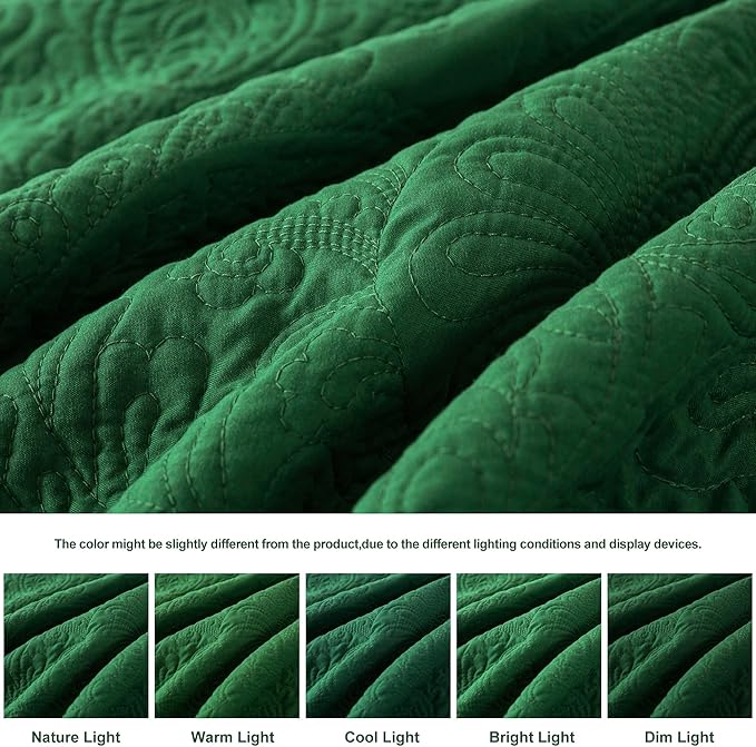 HoneiLife King Size Quilt Sets - 3 Piece Microfiber Quilt Set Lightweight Bedspreads Reversible Coverlets Rustic Bed Cover King Quilt Bedding Set All Season Quilts-Green