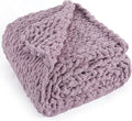 Chunky Knit Throw Blanket 50"X 60", 100% Handmade with Soft Chenille Yarn, 4.4lbs Thick Cable Knitted Blankets, Large Rope Knot Crochet Throws for Couch Sofa Bed Home Decor, Purple