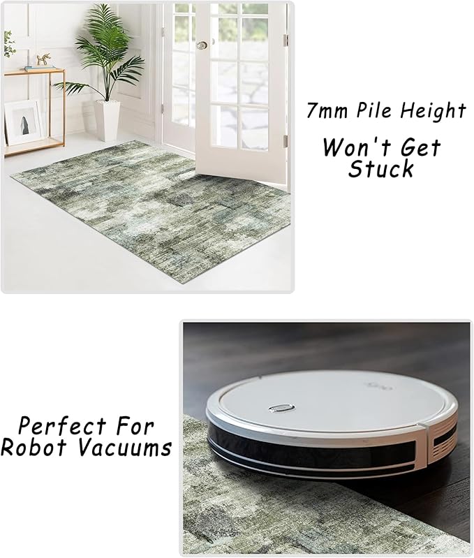 8x10 Area Rugs for Living Room, Non-Slip Backing Washable Rug 8x10, Large Area Rug Soft Carpet for Bedroom Dining Room, Modern Abstract, Easy Clean, Durable, Low Pile Rug Under Table, Green