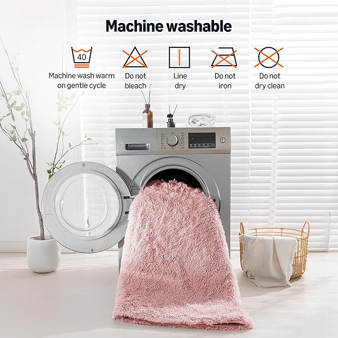 Amazon Basics Fluffy Washable Round Area Rug, Circle Shaggy Carpet for Living Room, Bedroom, Nursery, 6'R, Pink