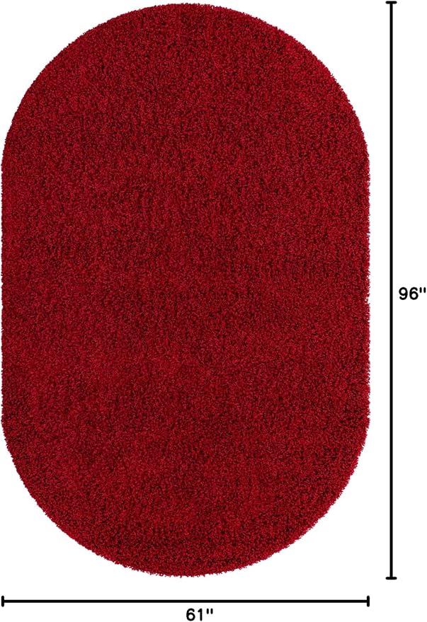 Unique Loom Solid Shag Collection Area Rug (5' 1" x 8' Oval, Cherry Red)