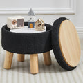 FIMIVIBI Small Foot Stool Ottoman with Storage, Sherpa Ottoman Foot Rest for Couch, Round Footstool with Storage, Small Ottomans and Footstools for Living Room and Entryway (Black)