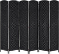 HOMCOM Room Divider, 6 Panel Folding Privacy Screen, 6FT Tall Portable Wicker Weave Partition Wall Divider for Bedroom, Home Office, Black