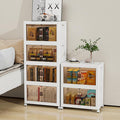 Storage Bins with 2 Lids and Wheels, 270QT-45QT*6Tier Collapsible Bathroom Storage Cabinet with Clear Doors, Plastic Stackable Closet Organizers and Containers White