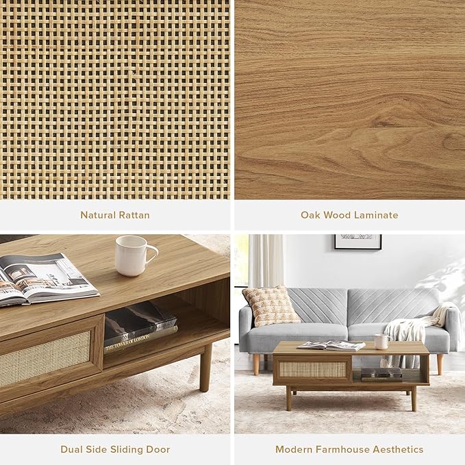 mopio Haylee Coffee Table (Oak, Rattan)