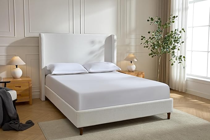 Upholstered Bed Frame with 54'' Nail Head Decorative Wing Back,Hand Buttoned Tufting Headboard Platform Bed Frame with Wooden Slats,No Box Spring Needed (Cream White, King)