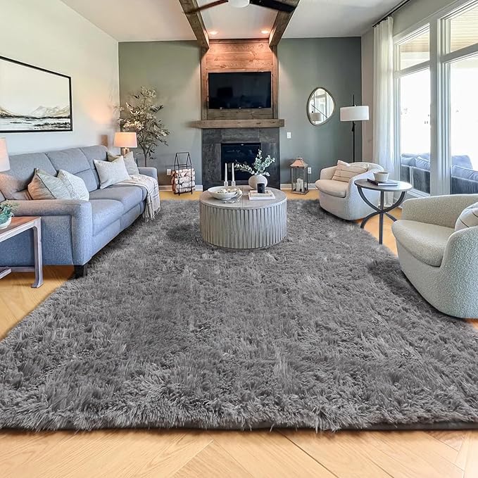 PAGISOFE 8x10 Living Room Rug Grey, Soft Large Rugs for Bedroom, Thick Shaggy Big Carpet, Plush Fur Kids Rugs for Playroom, Fuzzy Modern Area Rug for Classroom, Home Decor, Shag Indoor Fluffy Rug
