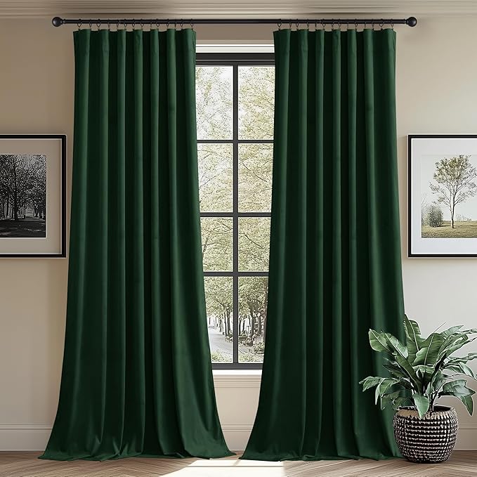 StangH Green Velvet Curtains Elegant Rod Pocket Bedroom Window Drapes Dark Green Christmas Decor Blackout Thermal Insulated for Sliding Door Living Room, W62 x L84, 2 Panels