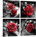 VANSEEING 4 Pieces Red and Black Rose Flower Canvas Wall Art Floral Pictures Prints Modern Romantic Artwork Wall Decor for Valentine's Day Living Room Bedroom 12x12inchx4Pcs