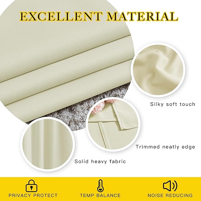 NICETOWN Room Darkening Curtains and Drapes 54 inch Long - Grommet Energy Saving Thermal Insulated Light Blocking Window Treatments for Bedroom (Beige, 1 Pair, W37 x L54)