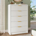 Fluted 5 Drawers Dresser, 48" Tall Modern Chest of Drawers with Round Edge & Metal Handle, Wood Drawer Organizer for Living Room, Bedroom, Entryway, Hallway (White)