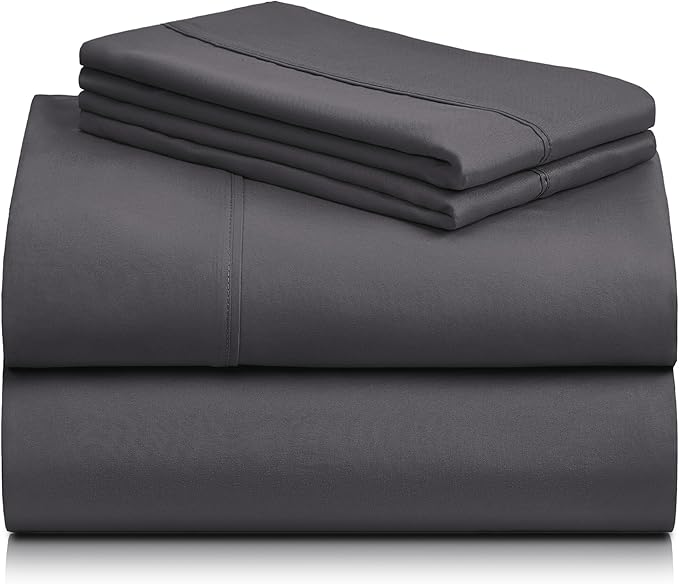 LuxClub 4 PC Full Sheet Set, Deep Pockets Wrinkle Free Cooling Bed Sheets Hotel Bedding for Women, Men, Kids & Teens, Includes 1 Fitted Sheet, 1 Flat Sheet and 2 Pillowcases-Dark Grey