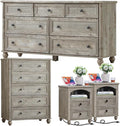 Farmhouse Dressers & Night Stand Set of 4, Wood 54" Wide Dresser & 45" Tall Chest of Drawers, 18" with Charging Station Nightstand Set of 2, Bedroom Furniture Dresser Set for Home Living Room Hallway