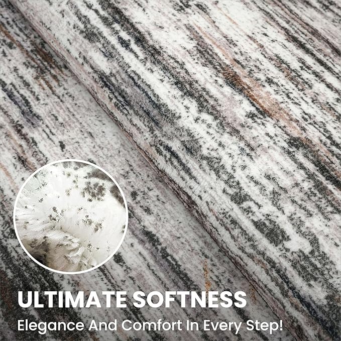 2x3 Modern Abstract Rug for Entryway, Grey Brown Super Soft Small Area Rug, Washable Non-Slip Kitchen Rugs, Low-Pile Mat for Kitchen, Bedside, Indoor Door Mat