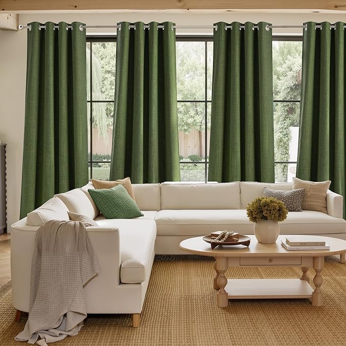 NICETOWN Faux Linen Froest Green Blackout Curtains 84 inches Long for Living Room - Privacy Panels for Bedroom, Modern Farmhouse Style Easy Care Grommet Top, 2 Panels, W52 by L84
