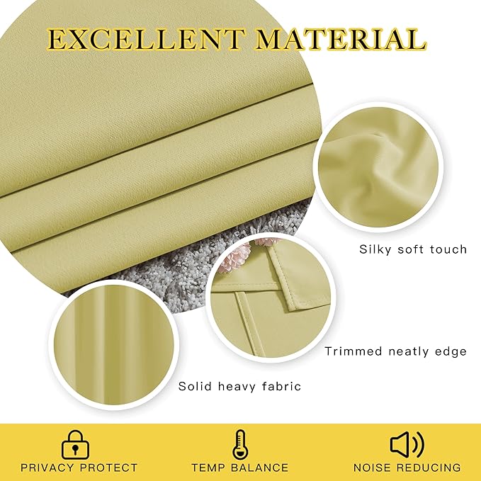 NICETOWN Paler Yellow Room Darkening Curtains for Living Room, Window Treatment Thermal Insulated Room Darkening Grommet Drapes Sound Dampening for Bedroom, 2 Panels, W37 x L72
