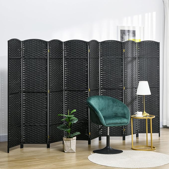 HOMCOM Room Divider, 8 Panel Folding Privacy Screen, 5.6' Tall Freestanding Wall Partition for Home Office, Bedroom, Black