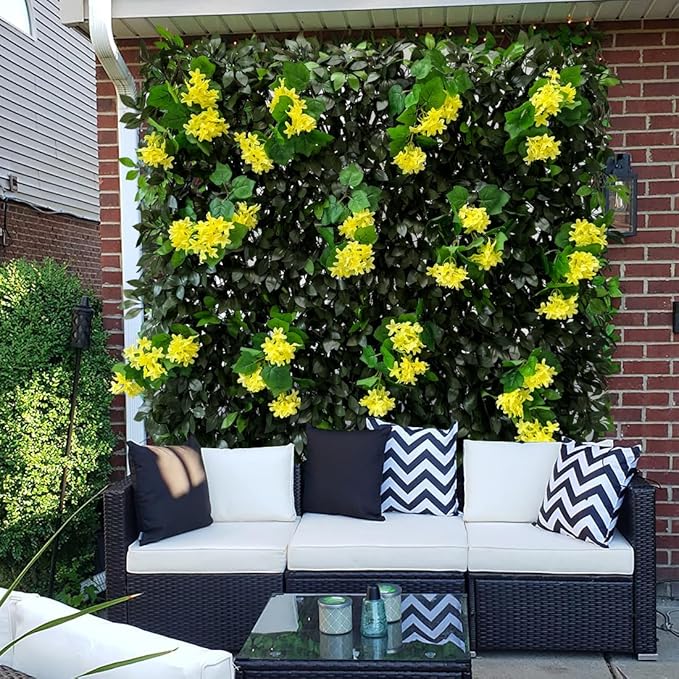 GLANT Expandable Fence Privacy Screen for Balcony Patio Outdoor,Decorative Faux Ivy Fencing Panel,Artificial Hedges (Single Sided Leaves) (2, Branches -Yellow Muxiang)