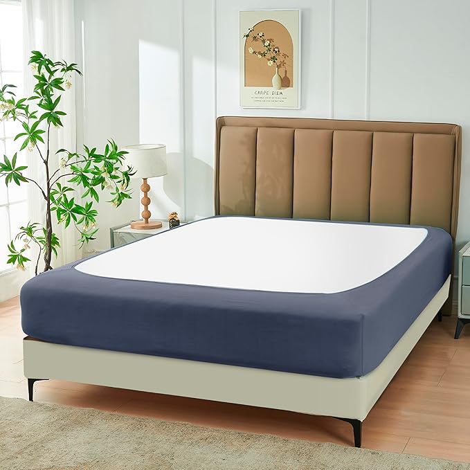 Biscaynebay Decorative Box Spring Cover Full & Full XL Size, Dark Grey Luxurious Jersey Knitting Stretchy Wrap Around 4 Sides Bed Skirt for Home/Hotels, Easy Fit Wrinkle & Fade Free Machine Washable