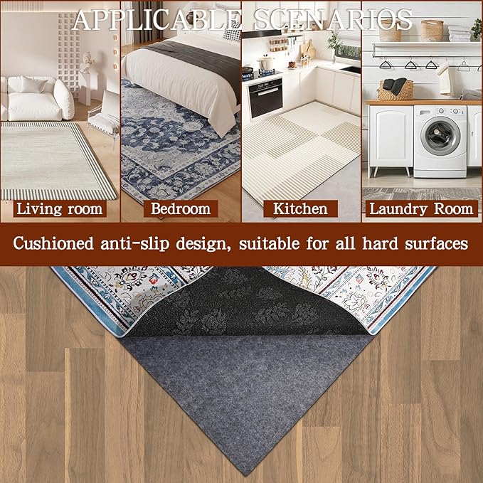 Rug Pad Waterproof Non-Slip 3x5 ft, 1/8" Thick Felt Cushion Pad for Area Rugs – Protects Hardwood, Tile & Laminate Floors – Keeps Rugs Flat & Secure