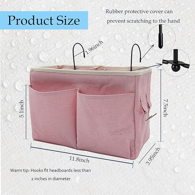 Someteth 2-Pack Bedside Caddy Bedside Hanging Storage Basket Multi-Function Organizer Caddy for Bunk and Hospital Beds Dorm Rooms Bed Rails, Can be Placed Glasses Books Mobile Phones（2 pcs pink）