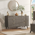Lulive Wood Dresser for Bedroom with 6 Drawers, 53.2" Long Fluted Modern Chest of Drawers Storage Organizer, Dressers TV Stand for Living Room, Closet, Hallway (Dark Grey Oak)