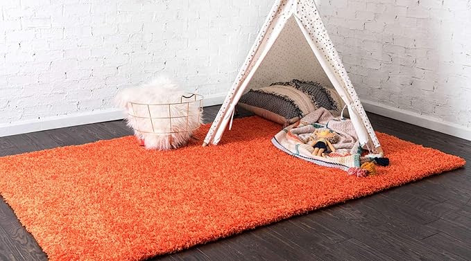 Unique Loom Solid Shag Collection Area Rug (8' x 11' Rectangle, Tiger Orange)