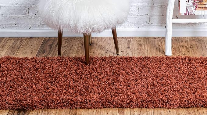 Unique Loom Solid Shag Collection Area Rug (2' 2" x 6' 5" Runner, Terracotta)