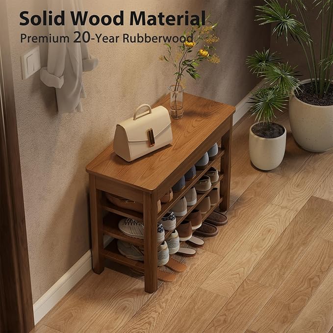 AQIMUELE 3 Tier Shoe Bench with Storage, Wood Shoe Rack for Front Door Entrance, Entryway Shoe Storage Bench.