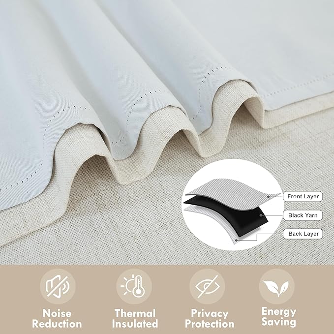 DriftAway Double Layer Linen Blackout Tie Up Curtains Thermal Insulated Fully Lined Balloon Roman Shade Bathroom Window Adjustable Rod Pocket for Small Window 45 Inch by 63 Inch Beige