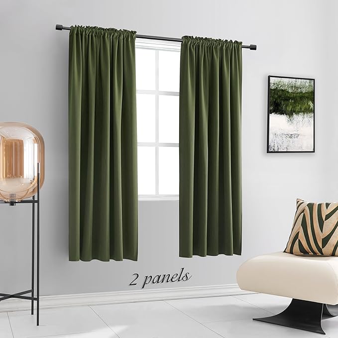 DONREN Home Window Decoration Christmas Holiday,72 Inch Length Thermal Insulated Blackout Curtains/Drapes for Living Room Kids Bedroom (One Pair, W 52 by L 72 inches, Olive Green)