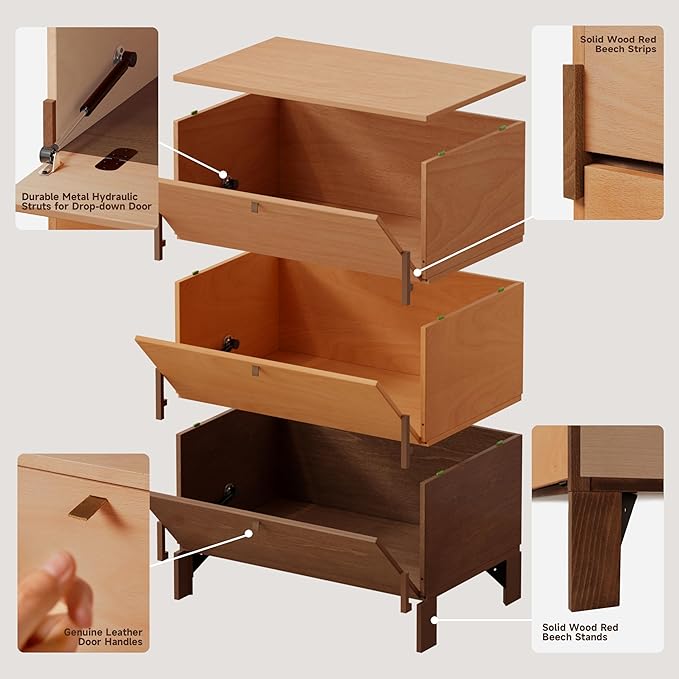 Stackable 3 Drawers Dresser, Customizable Chest of Drawers for Bedroom, Living Room, Dormitory, Easy Assembly Wood Furniture Cabinet, 24 inch Width Beech and Basswood Color Combo