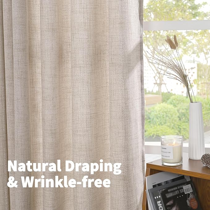 YoungsTex Linen Cafe Curtains 36 Inch Length with Grommet, Half Window Drapes Light Filtering Semi Sheer for Kitchen Bathroom Small Window, 2 Panels, 34 X 36 Inch