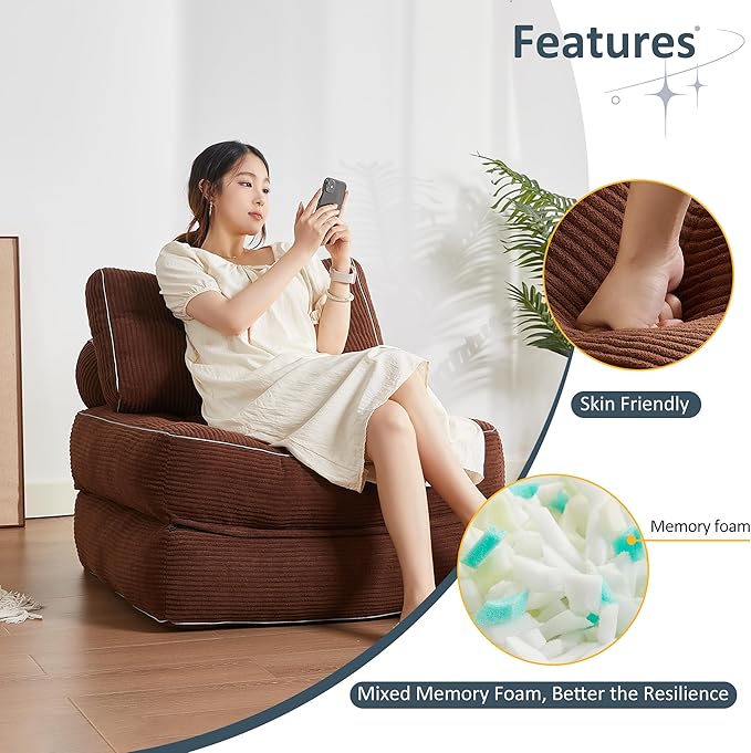 Folding Chair Bed, Futon Sofa Bed, Floor Couch for Adults Chair Bed for Living Room, Lounge Sofa, Convertible Sofa Bed, Small Couches for Small Spaces,Brown