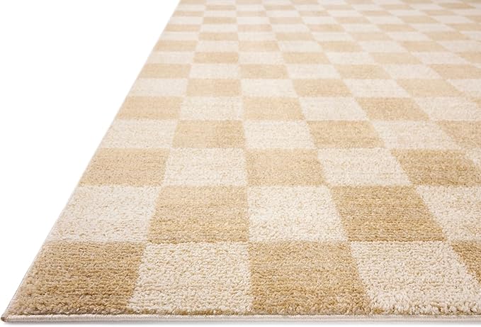 Loloi Chris Loves Julia Calvin Collection CLV-01 Wheat/Ivory 3'-6" x 5'-6" Accent Rug Checkered Neutral Soft Living Room Bedroom Carpet