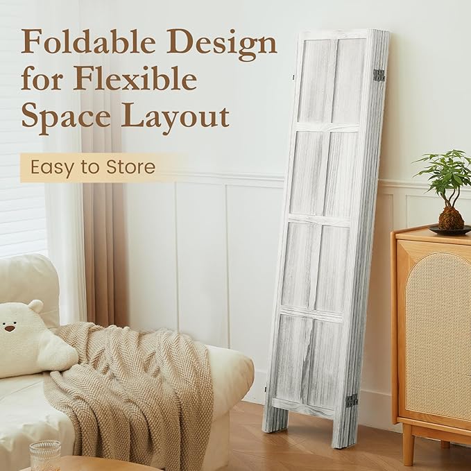 6 Panel Room Divider, 5.6Ft Wood Room Dividers and Folding Privacy Screens, Room Divider Wall Freestanding Room Partitions, Room Dividers Screen for Home Office Bedroom, White