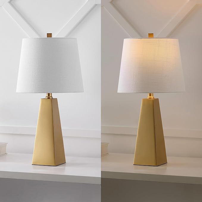 JONATHAN Y JYL1038A 20.5" Modern Glam Gold Table Lamp, Contemporary Geometric Resin Bedside Nightstand Lamp for Living Room, Bedroom, Office, End Table with White Linen Shade (LED Bulb Included)