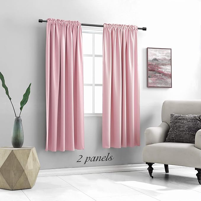 DONREN 72 Inch Length Curtains for Living Room - Blackout Thermal Insulated Window Drapes with Rod Pocket (2 Panels,42 x 72 Inch,Pink)