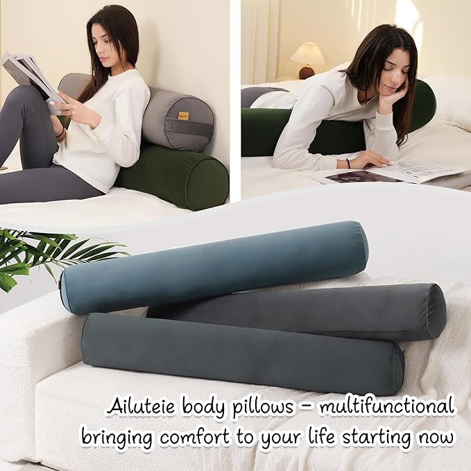 Long Round Body Pillow for Adults – Bolster Pillow for Bed, Cervical Roll Pillow, Firm Support for Sleeping,47.24 x 7.87 Inches,Jade Green