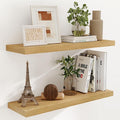 Fun Memories Floating Shelves for Wall, 36 x 9.3 Large Floating Shelf Wall Mounted Set of 2, Rustic Wood Shelves for Bathroom, Kitchen, Living, Heavy-Duty Storage Deep Shelf for Books, Decor, Oak