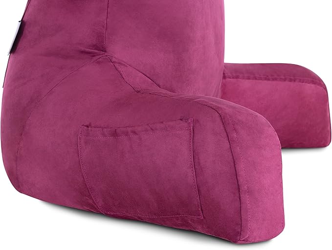 Husband Pillow Aspen Sliding Raspberry, Reading Pillow Bed Rest Chair, Two-Sided Reversible Fabric, Large Lounge Cushion Adult Backrest with Arms, Comfy Back Support for Sit Sitting Up, Washable Cover