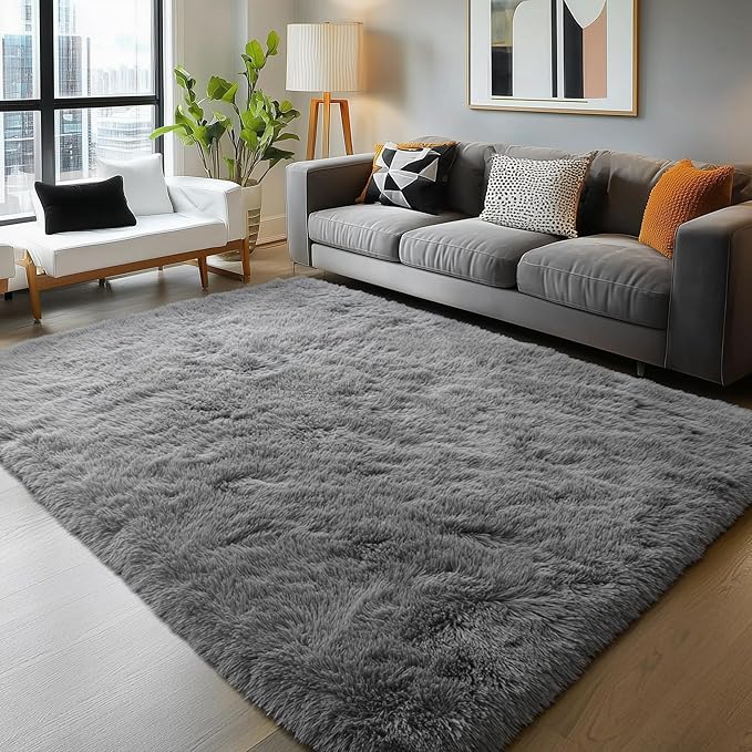 PAGISOFE Grey Washable Area Rugs for Living Room Bedroom Rug 5x8 Rugs Soft Plush Fluffy Rug for Dorm Room Classroom Home Office Nursery Thick Indoor Carpet Fuzzy Modern Farmhouse Rugs Kids Playroom