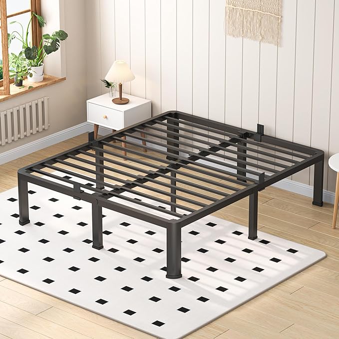 14 Inch Queen Heavy Duty 3500 lbs Bed Frame with Round-Corner Legs & Anti-Squeak Design – Quick Assembly Metal Platform, No Box Spring Needed