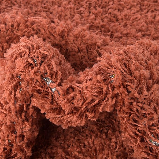 Unique Loom Solid Shag Collection Area Rug (4' 1" Octagon, Terracotta)