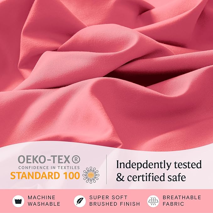 LuxClub 4 PC Sheet Set Bed Sheets Deep Pockets 16" Eco Friendly Wrinkle Free Cooling Machine Washable Hotel Bedding Silky Soft - Vermilion King