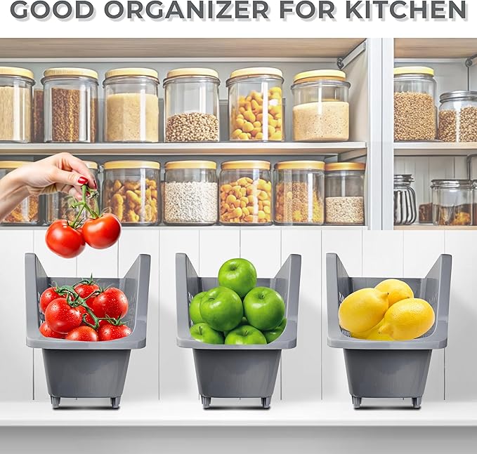 TidyFriend 4 Tier Stackable Storage Bins for Pantry with Wheels, Stackable Bins for Organizing Food, Kitchen, and Bathroom Essentials (Grey)
