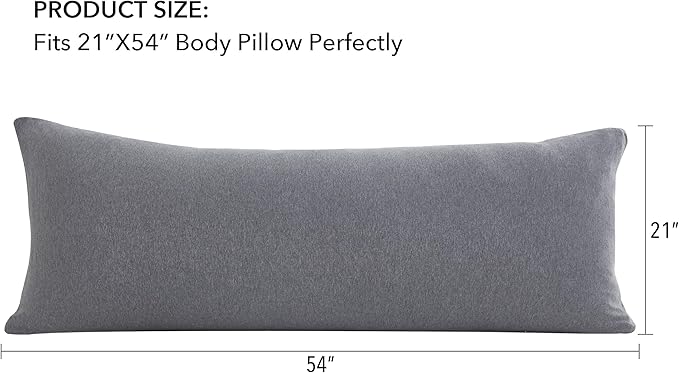 Oubonun 100% Jersey Cotton Body Pillow Cover with Zipper - Luxury Soft Removable Pillow Case - Long Fuzzy - Knitted (Grey, 21"X54")