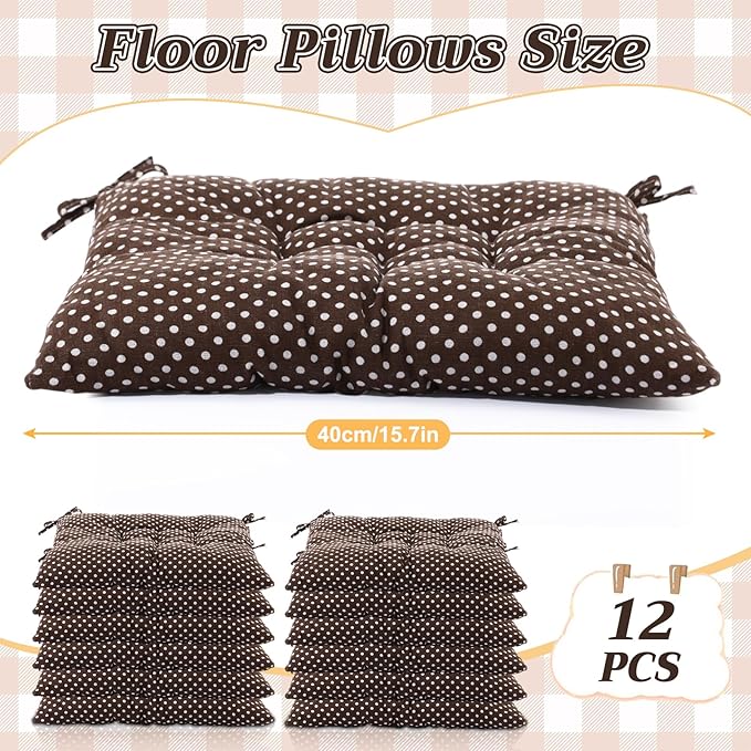 Geetery 12 Pcs Floor Pillows for Classroom Bulk Square Seating Cushions for Floor Chair School Kindergarten Reading Corner, 15.7'' Large Thick Meditation Cushions Yoga Nursery Daycare (Polka Dots)
