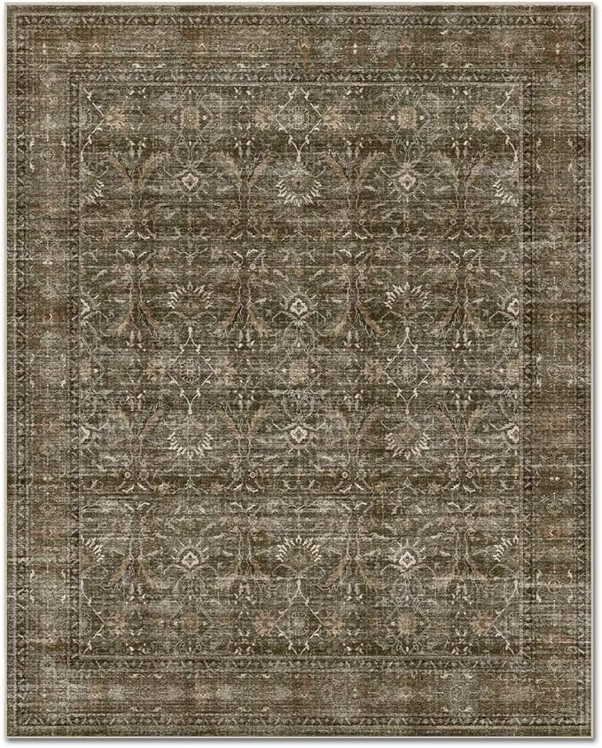 Washable 2x3 Entryway Rug, Boho Non-Slip Door Mat Vintage Distress Small Rugs for Kitchen Nursery Office Bedroom, 0.3" Neutral Oriental Throw Carpet with Cushioning Pad, Rust/Multi